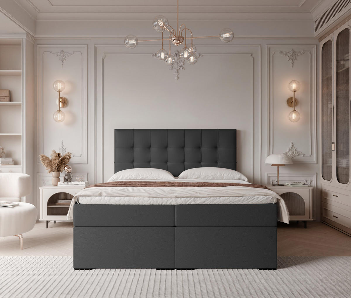 BOXBETT IMPERIAL 200/200 cm, in Schwarz, mit Matratze und Topper - Schwarz, Holzwerkstoff/Textil (200/200cm) - Idohome