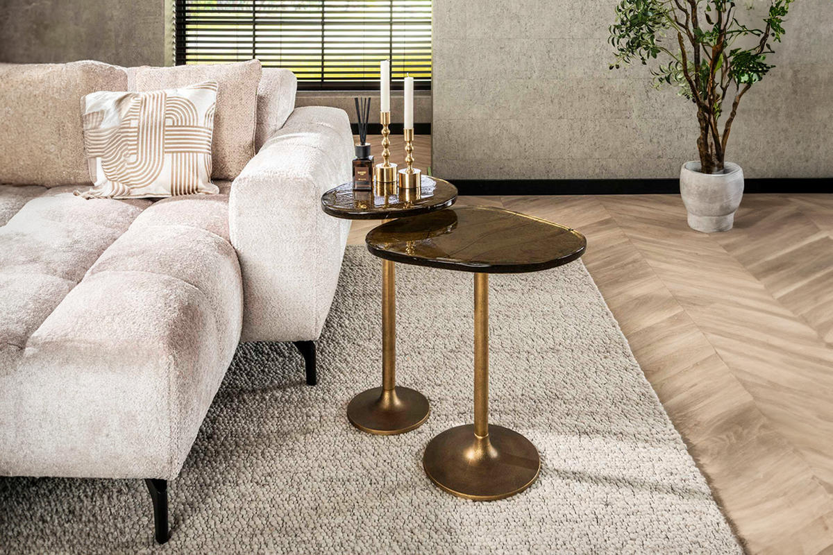 BEISTELLTISCH DARI Gold Glas - Goldfarben, Glas/Metall (50/42/55cm) - KAWOLA