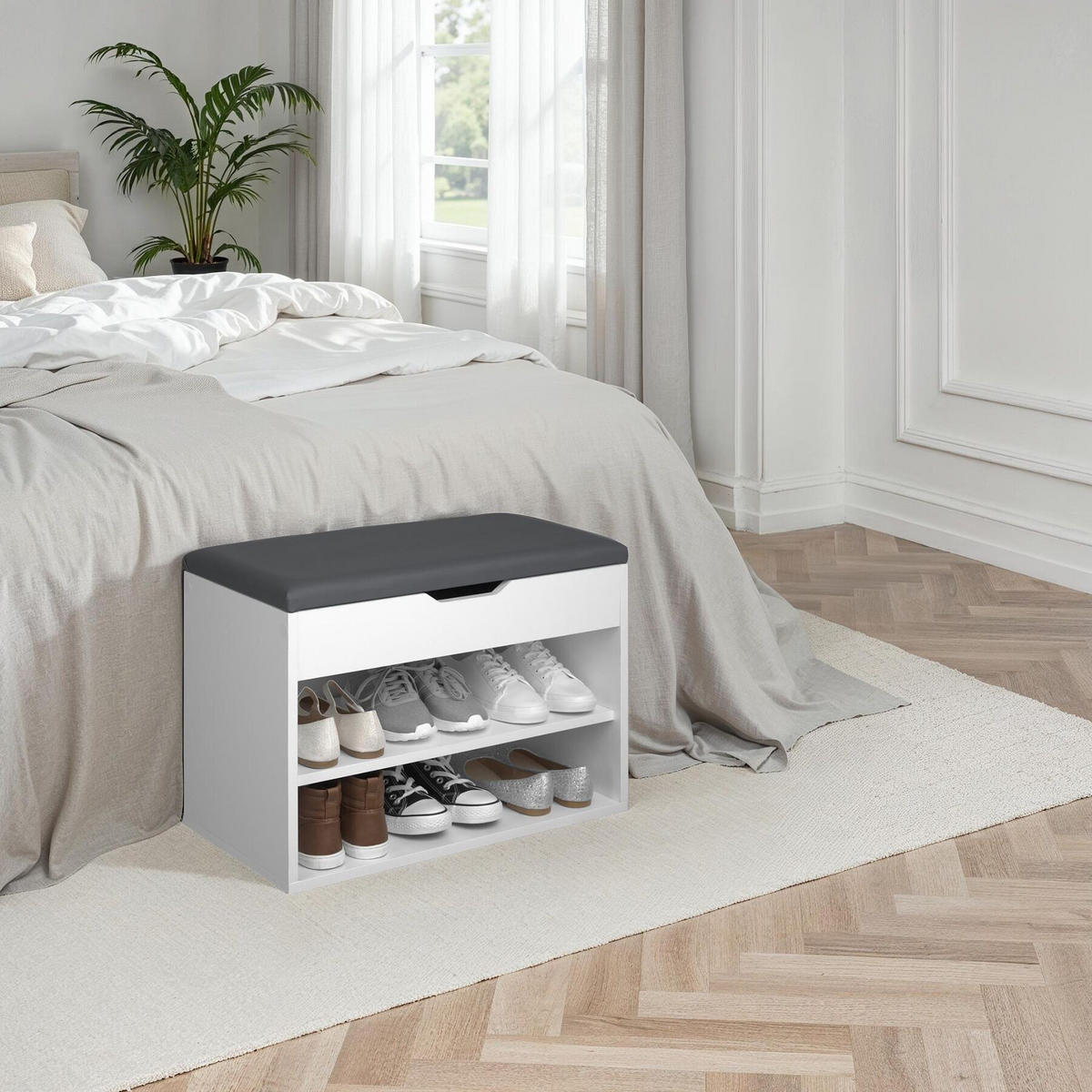 SCHUHBANK Jasmina,60 x 30 x 43,5 cm,weiß - Weiß, Holz (30/43.5/60cm) - tectake