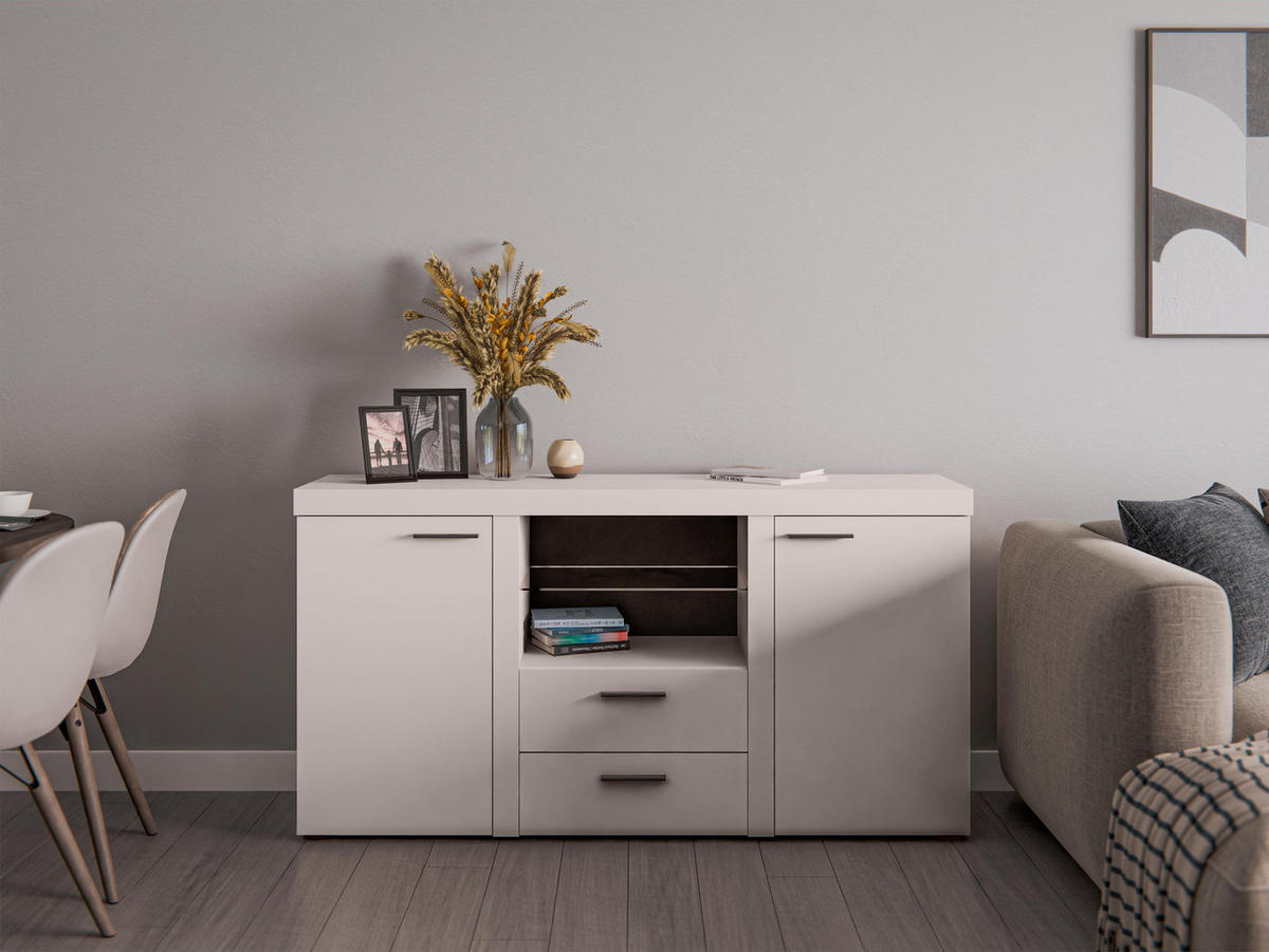 SIDEBOARD Spacoro 2F2S Beige Matt 156,4/82/40,3 cm – Schubladenschrank Kommode Modern - Beige, Holzwerkstoff/Kunststoff (156/82/40cm) - AX Living