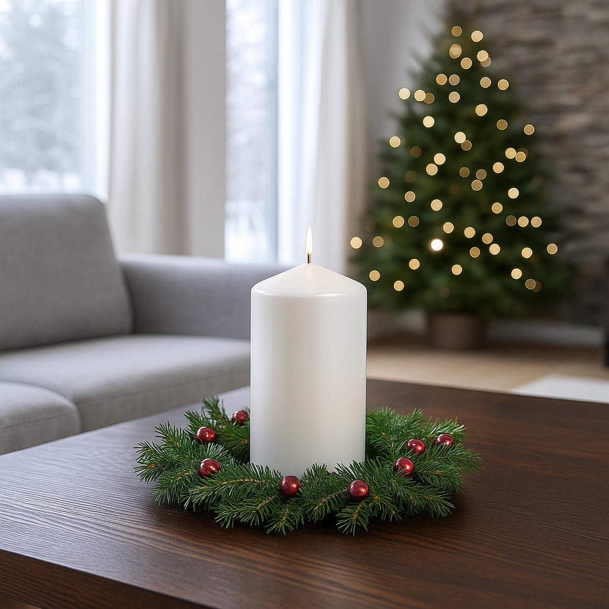 STUMPENKERZE glänzend 12 cm - Weiß, Paraffin (7/12/7cm) - Atmosphera Createur d´interieur