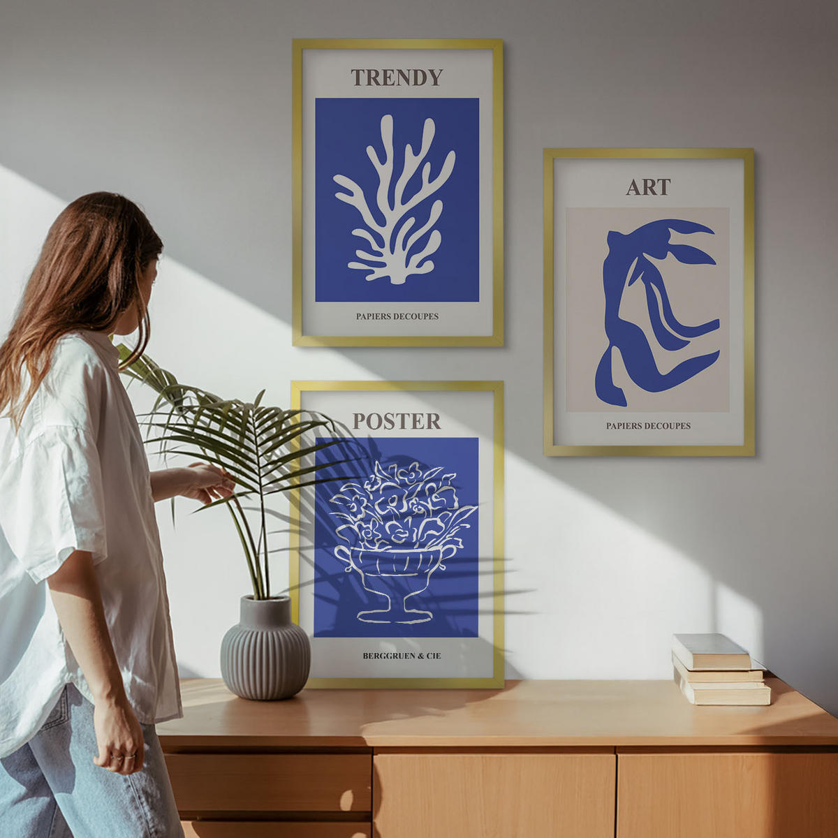 BILDER SET 3er Set - 40x60 cm Goldrahmen - Matisses abstrakte Plakate - Goldfarben, Kunststoff (40/60cm) - TULUP