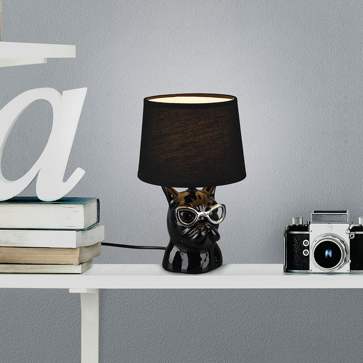 TISCHLEUCHTE Keramik Schwarz Textil - Schwarz, Textil (18/18/29cm)