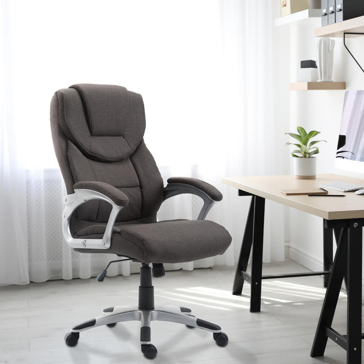 CHEFSESSEL Stoff dunkelgrau - Dunkelgrau/Grau, Kunststoff/Textil (65/109/73cm) - CLP