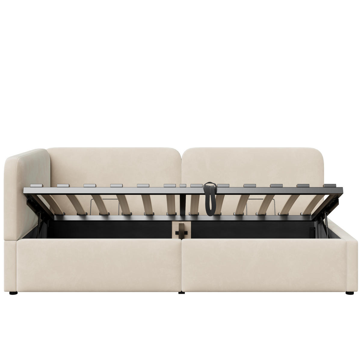 POLSTERBETT 90/200 cm DE-33056 mit Stauraum und Samt Beige - Beige, Metall (90/200cm) - ComfortXL