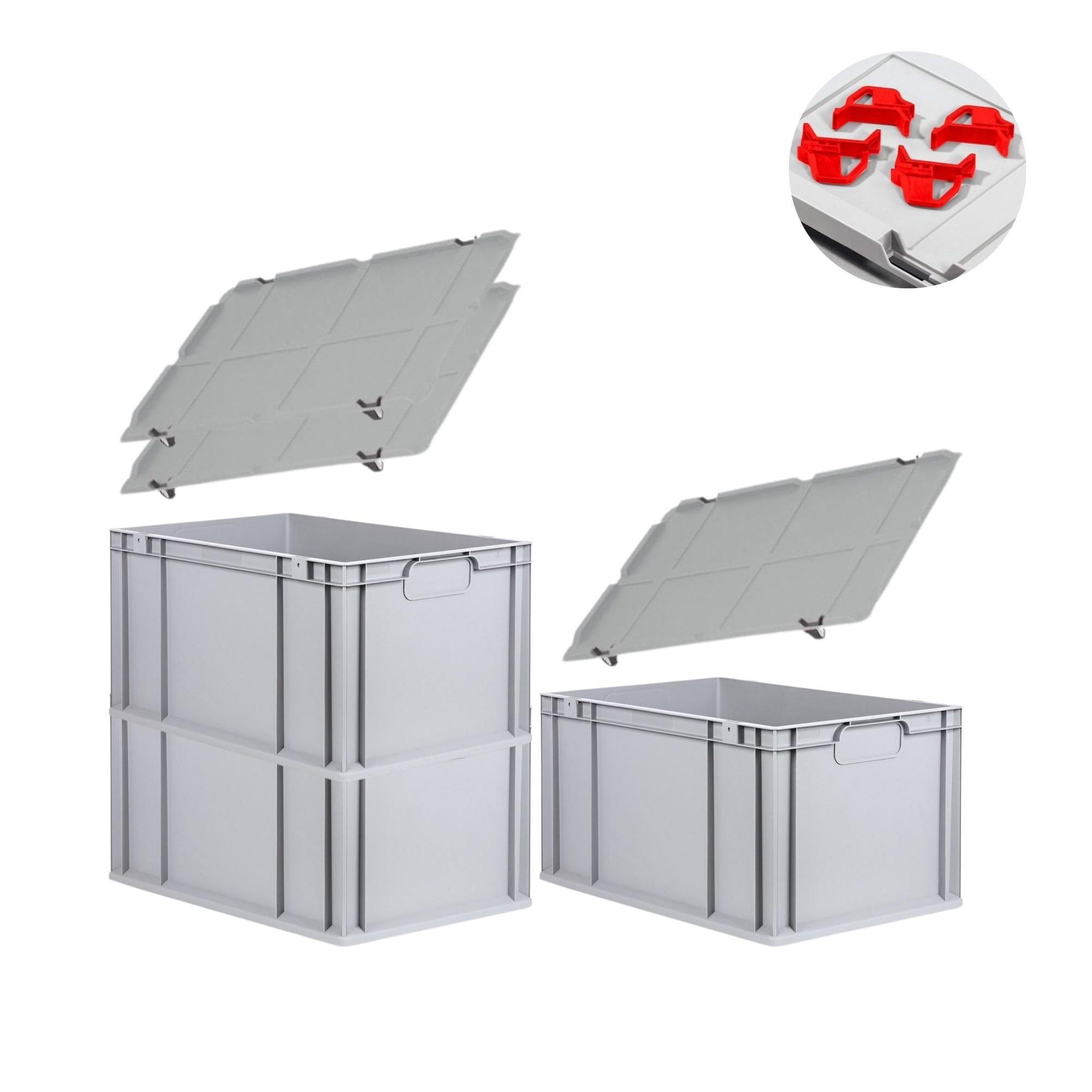 EUROBOX 3x Nextgen Economy Mit Auflagedeckel Grau/Rot Griffe Geschlossen 65 Liter - Rot, Kunststoff (40/32/60cm) - PROREGAL