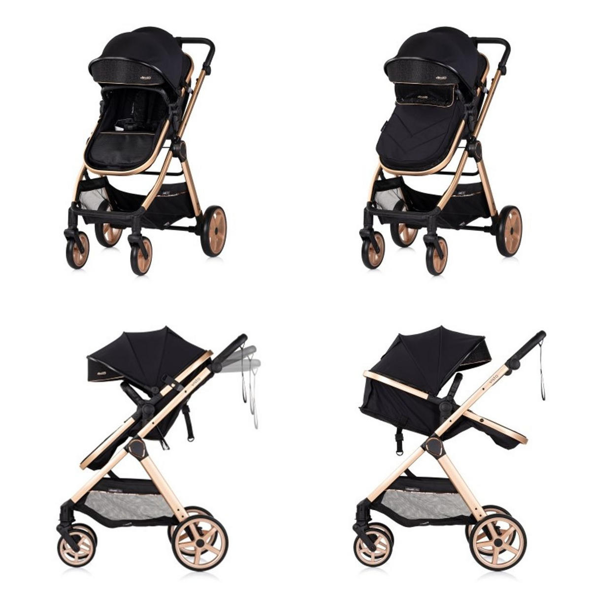 KOMBIKINDERWAGEN 2 in 1 Vista schwarz Wickeltasche, Fußabdeckung, Korb, Gurt - Schwarz, Metall (90/63/108cm) - Chipolino
