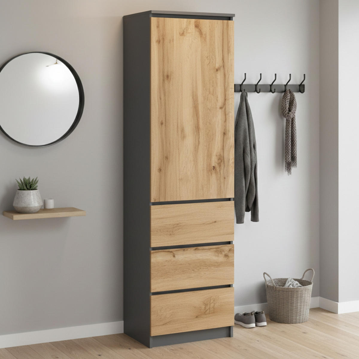 KLEIDERSCHRANK in Anthrazit - Eichefarben/Anthrazit, Holzwerkstoff (50/180.5/40cm) - Home Collective