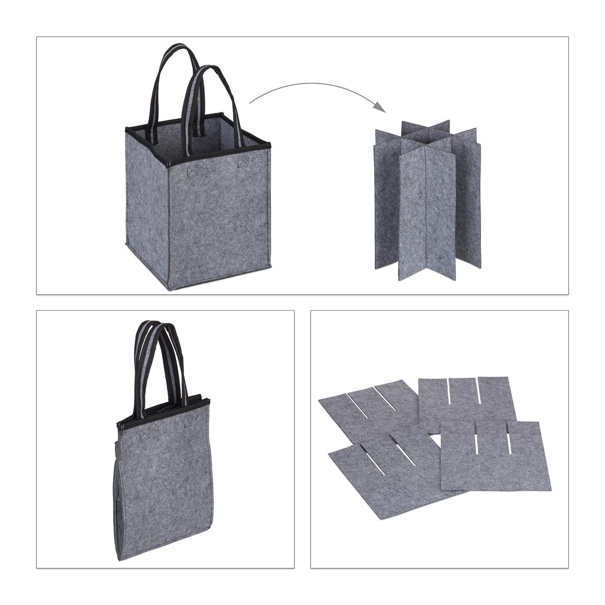 FLASCHENTASCHE - Grau, Textil (24/45/24cm) - Relaxdays