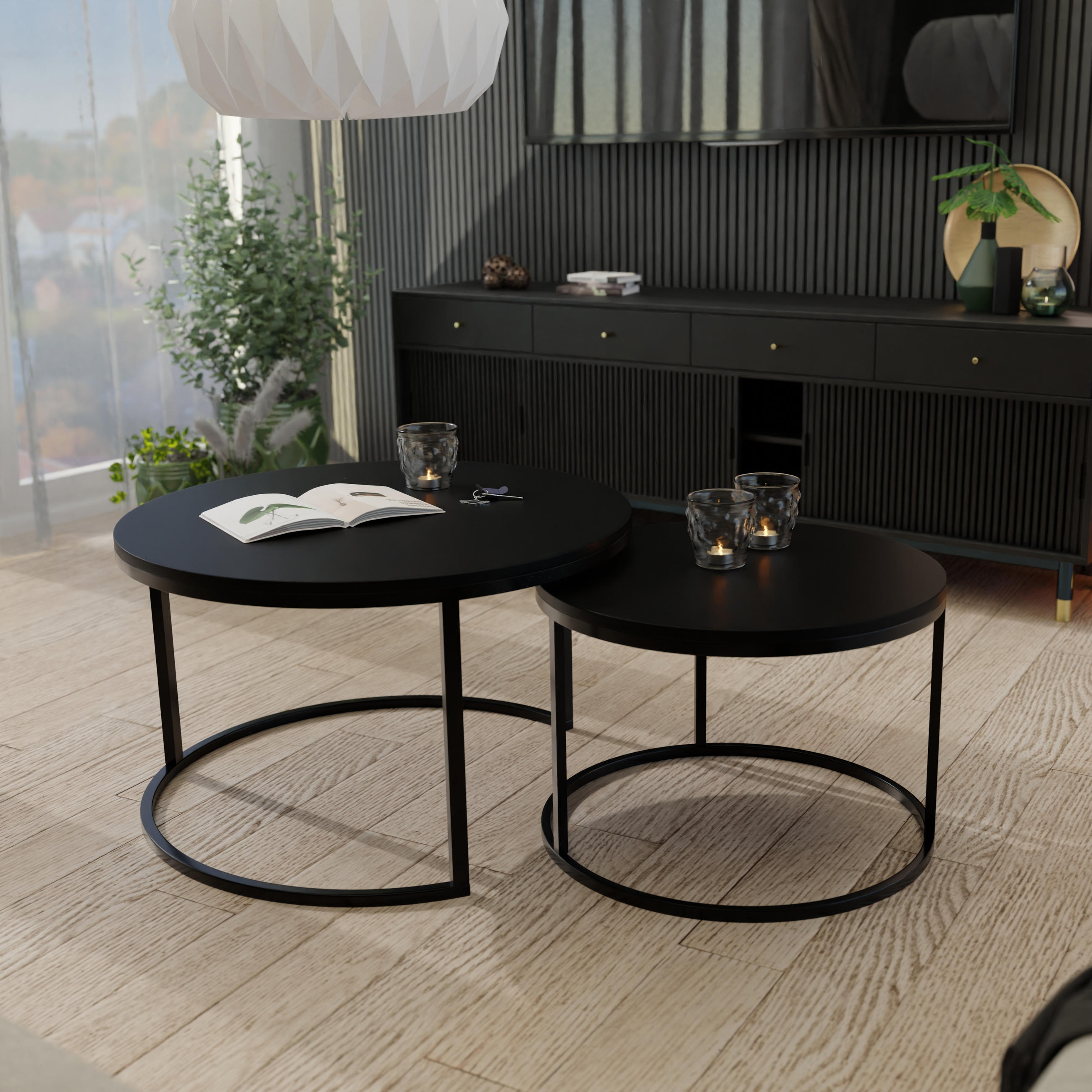 COUCHTISCH rund Klein, Mattschwarz, Rahmen Schwarz - Schwarz, Holzwerkstoff (70/70/48cm) - Idohome