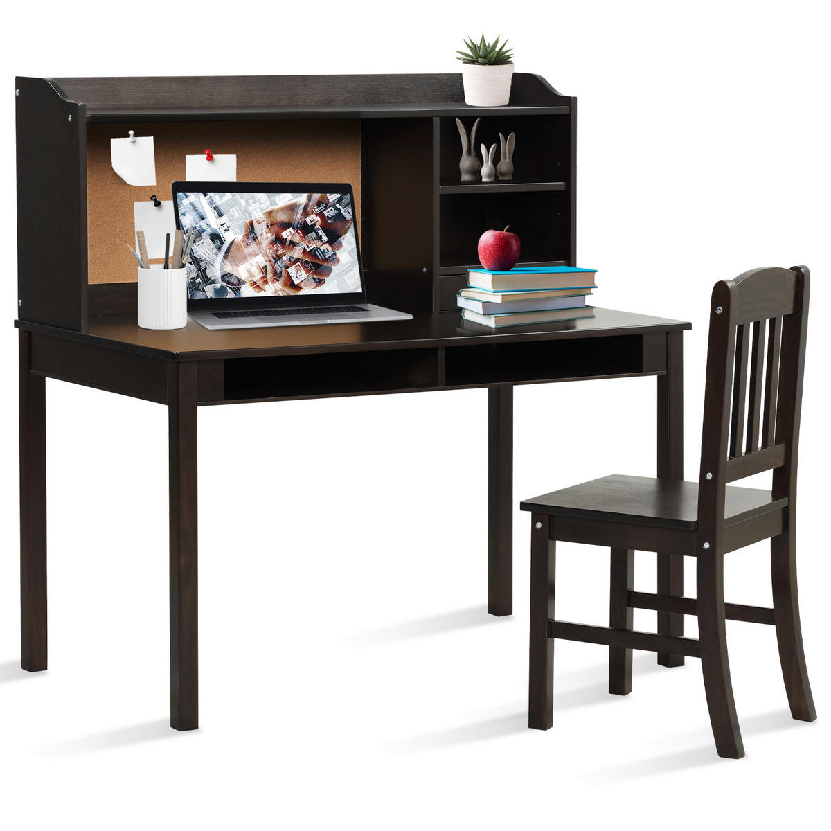 KINDERSCHREIBTISCH mit Hängeplatte braun(2-tlg) - Braun, Holzwerkstoff (111.5/110.7/60.5cm) - COSTWAY
