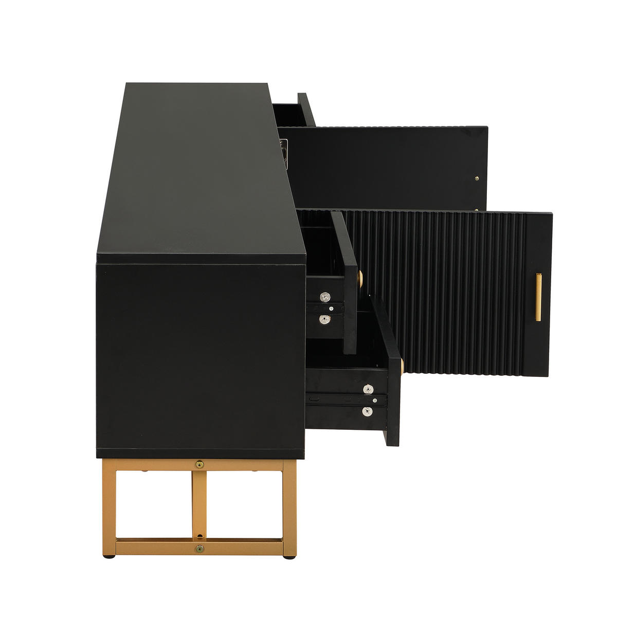 TV-SCHRANK 175/30/46 cm schwarz MDF mit 4 Schubladen und goldenen Füßen - Schwarz, Holzwerkstoff (175/46/30cm) - OKWISH