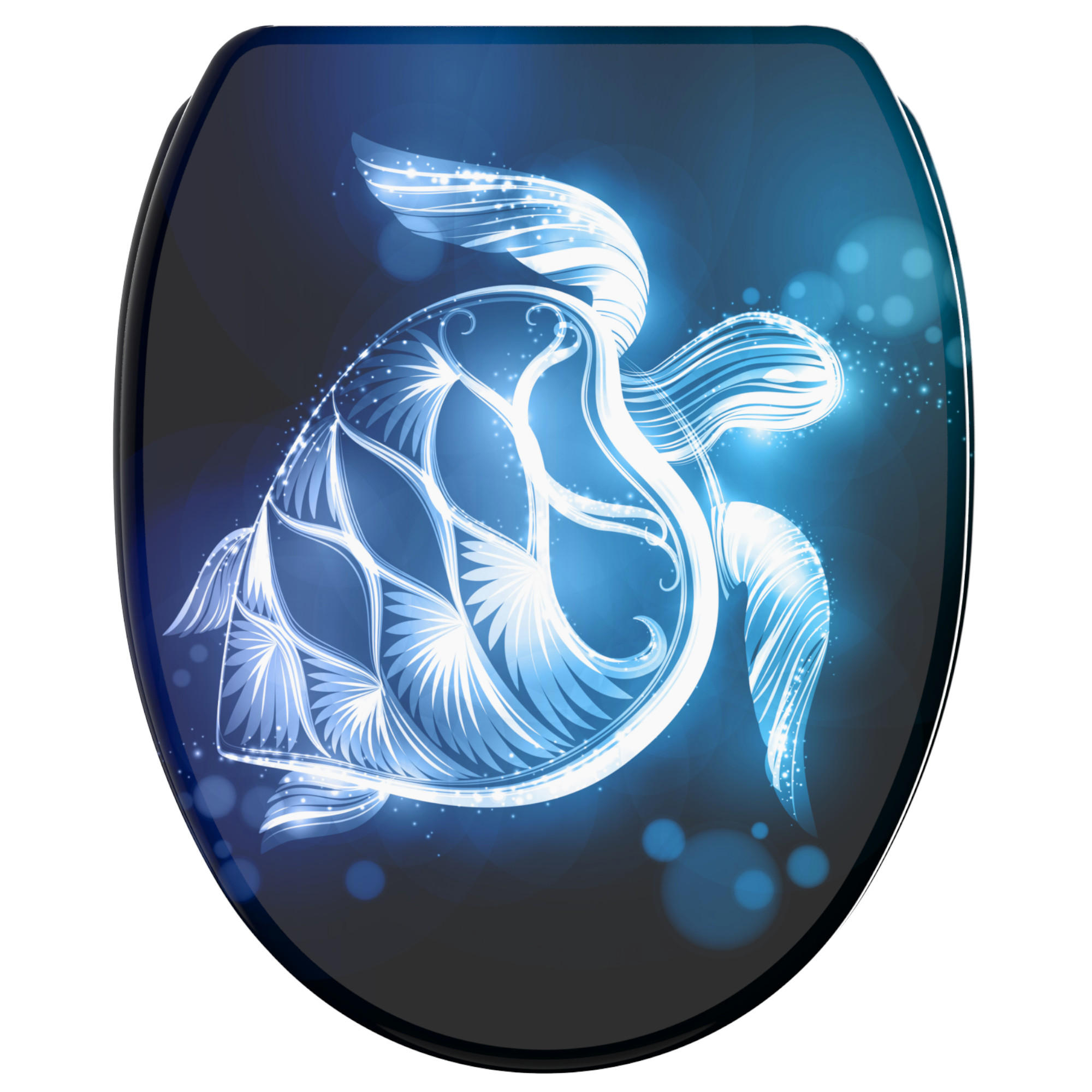 WC-SITZ mit Absenkautomatik & Top Fix Glow Turtle - Blau, Holzwerkstoff (37.7/5.5/48cm) - Sanilo