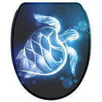 WC-SITZ mit Absenkautomatik & Top Fix Glow Turtle - Blau, Holzwerkstoff (37.7/5.5/48cm) - Sanilo