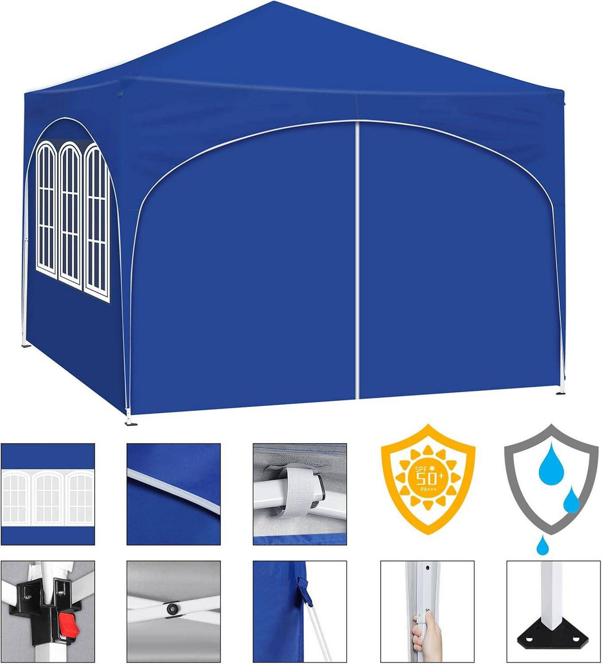 PAVILLON, Faltpavillon 3x3 m, mit 4 Seitenwänden, Grau - Blau, Metall (300/260/300cm) - Woltu