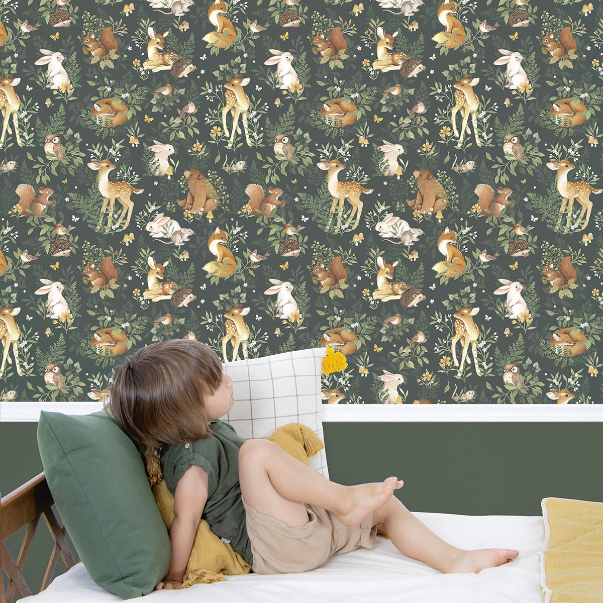 VLIESTAPETE Forest, Waldtiere 50cm x 10m, Vert - Grün, Papier (50/1000cm) - Lilipinso