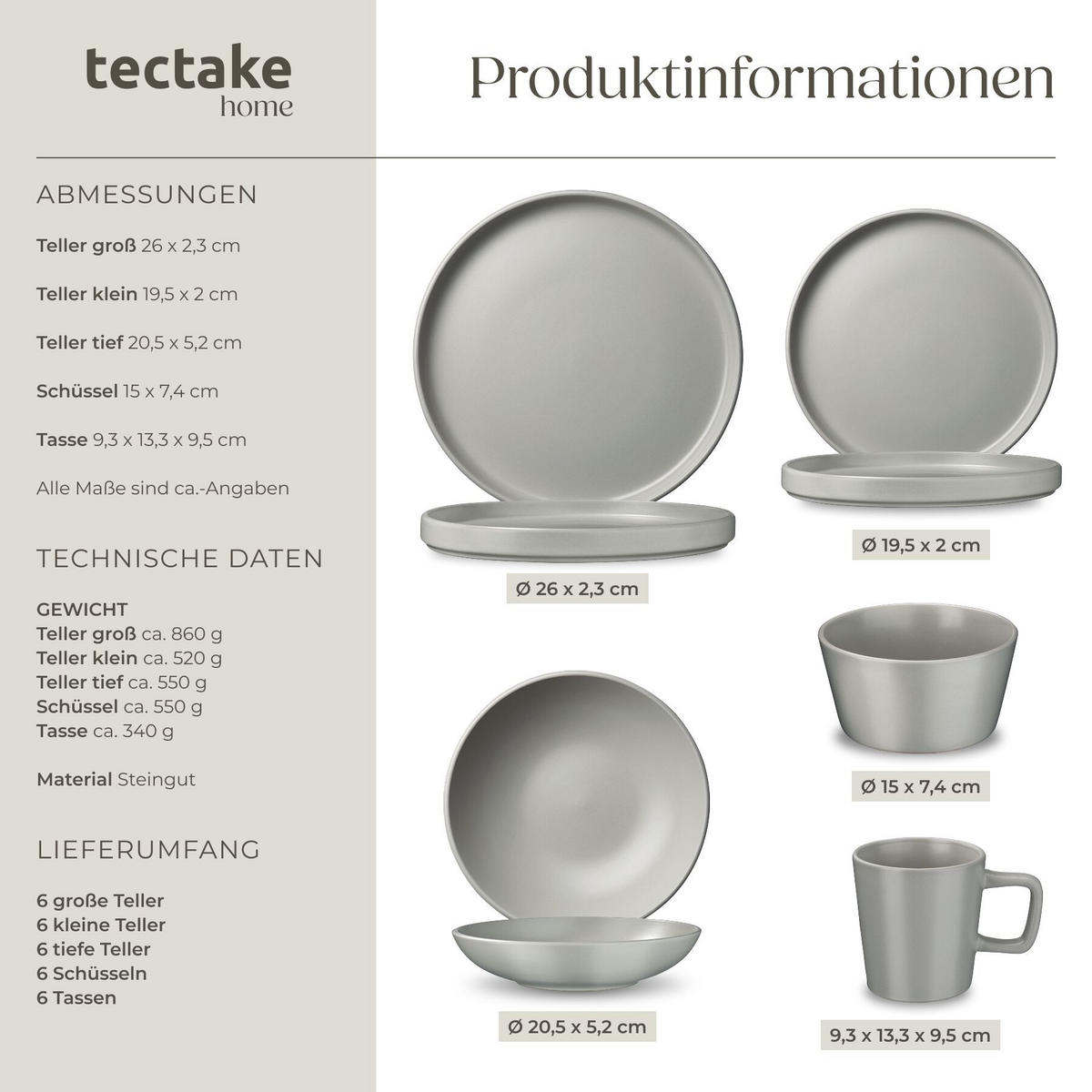 KÜCHENSTARTERSET 46er Set Una/Genua, inklusive Küchenwerkzeugen, Topfschonern und anklemmbaren Griffen, grau/weiß - Weiß/Grau, Keramik (27.5/13/44cm) - tectake