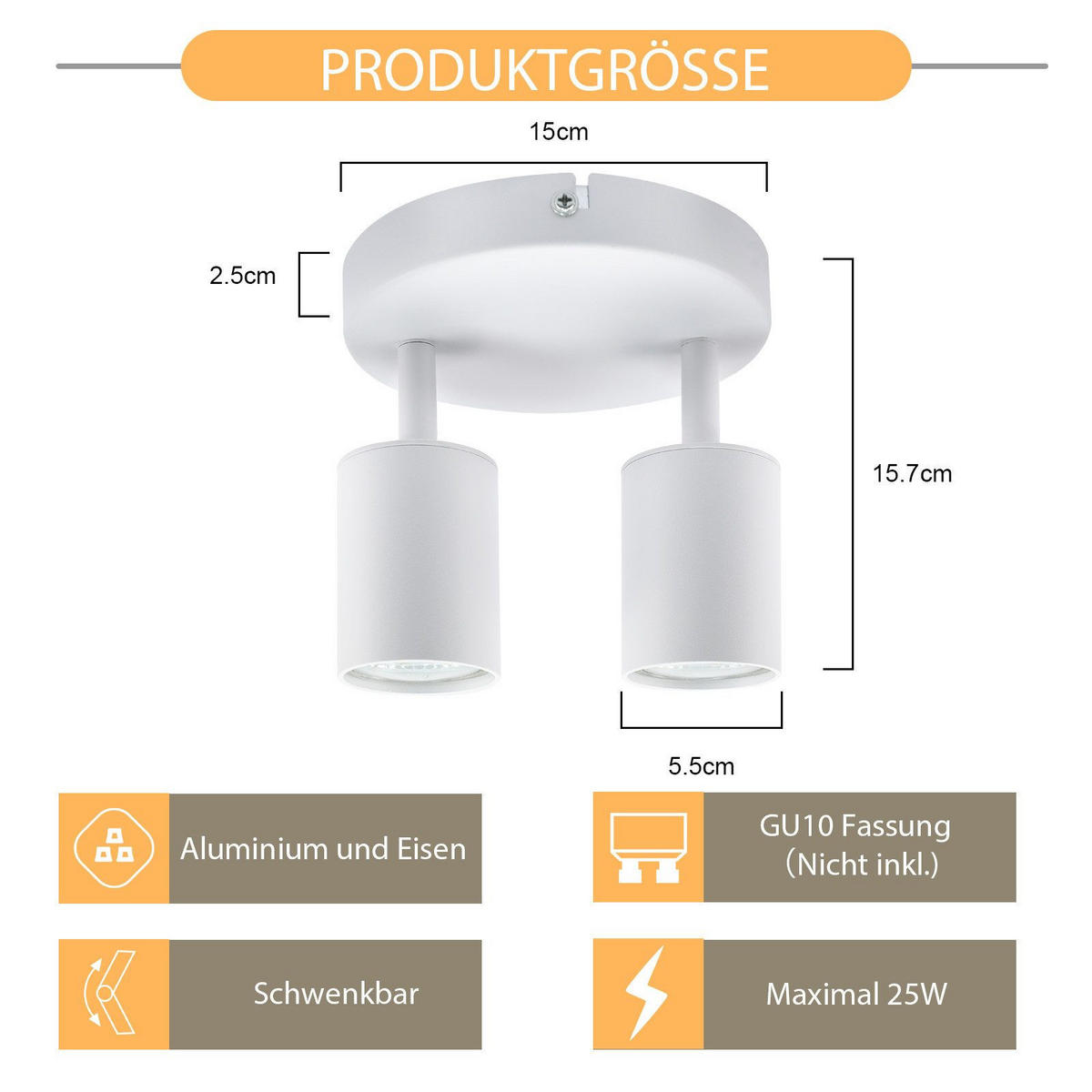 STRAHLER Belohnung 2-flammig 15/15/14.4 cm - Weiß, Metall (15/15/14.4cm) - ZMH