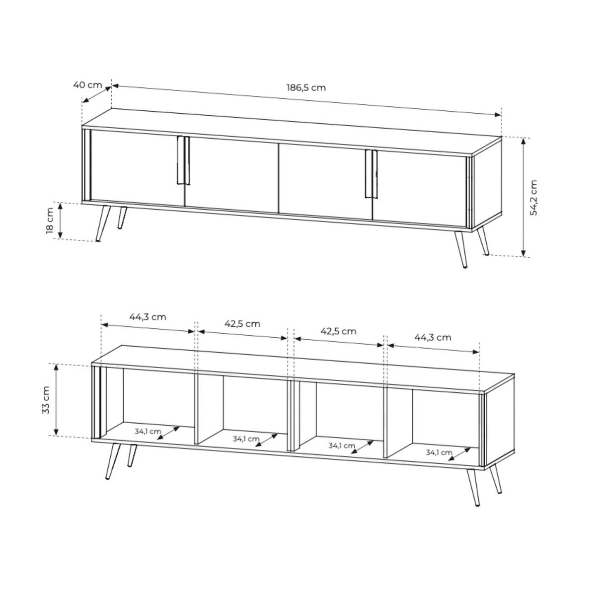 TV-SCHRANK: Kaschmir, 186,5 x 54,2 x 40 cm - Kaschmir, Holzwerkstoff (186.5/54.2/40cm) - 3XE LIVING