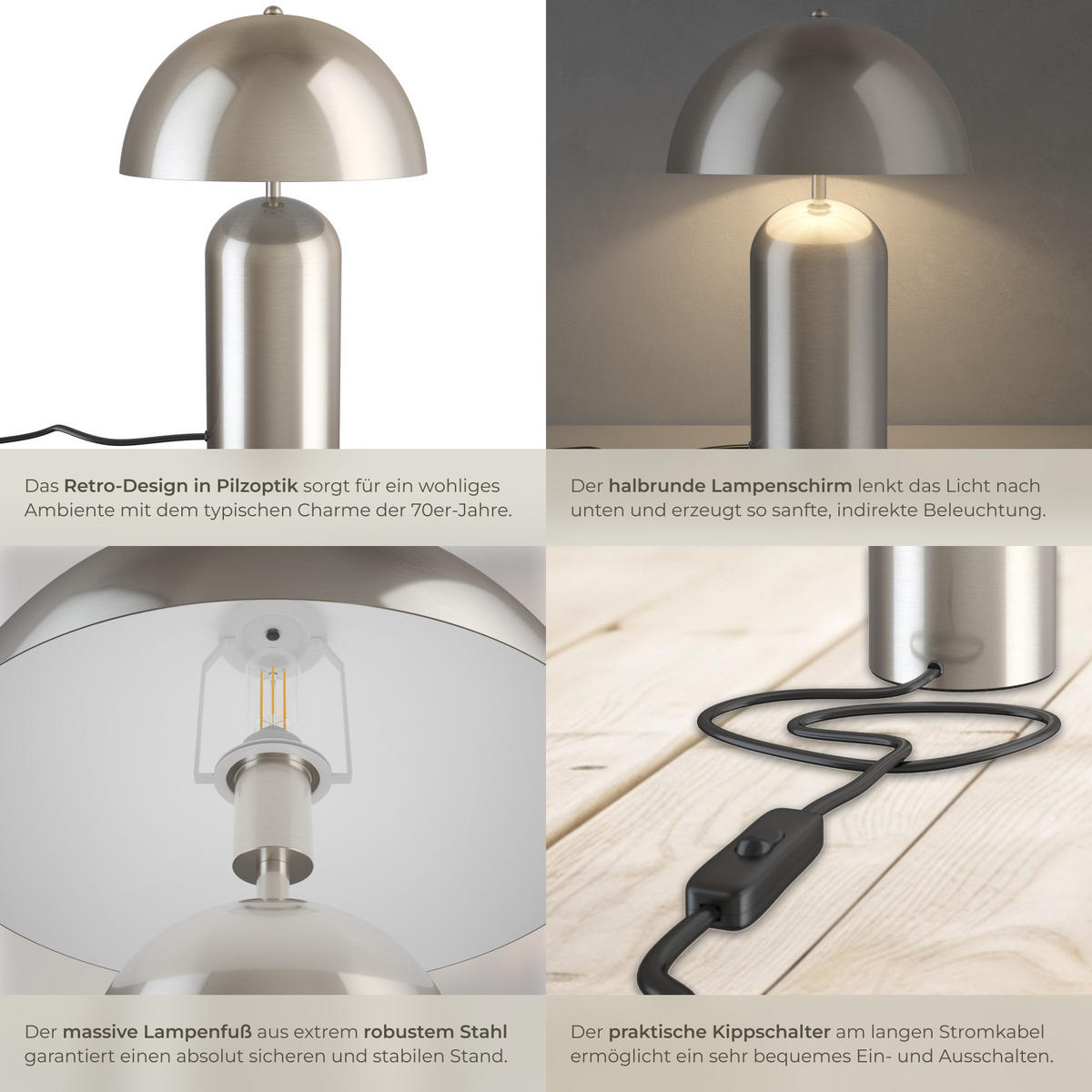 RETRO-TISCHLAMPE Altea,25 x 37 cm,Nickel matt - Nickelfarben, Metall (25/25/37cm) - tectake