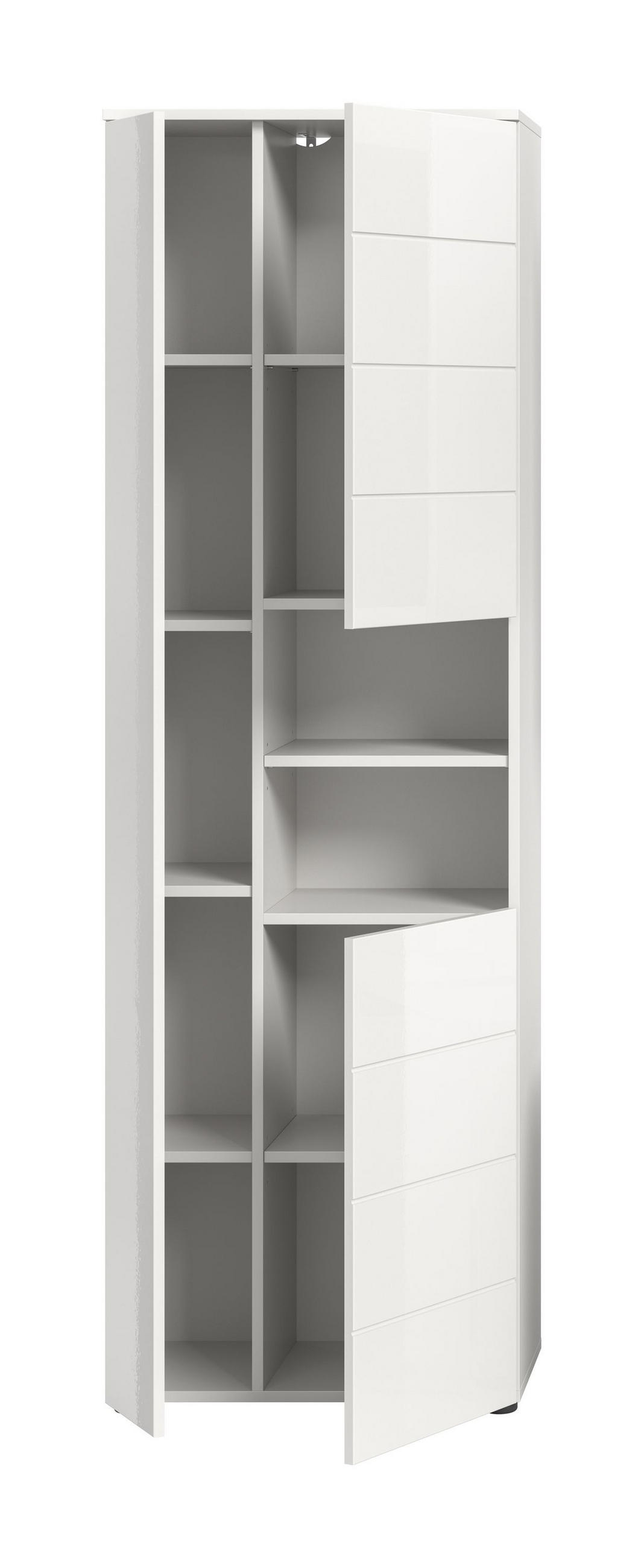 HOCHSCHRANK VIRA (B/H/T: ca. 60/190/34 cm) in weiß/weiß hochglanz - Weiß, Holzwerkstoff (60/190/34cm)