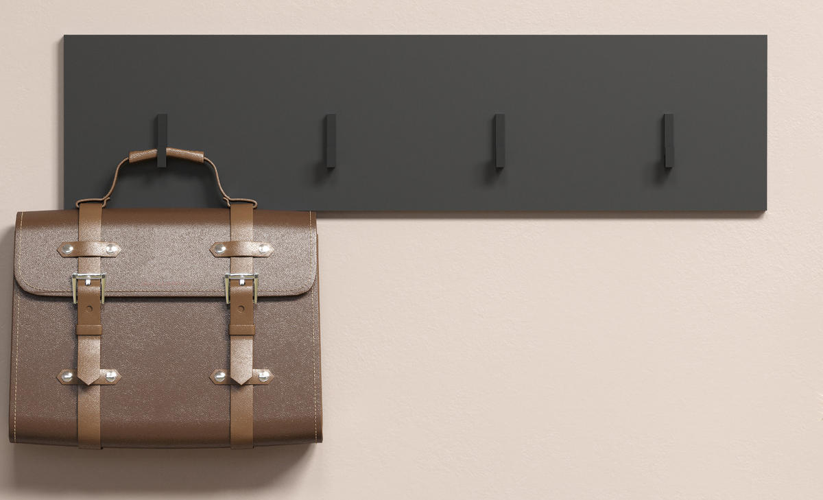 GARDEROBENLEISTE grau 80 x 20 cm, Wandgarderobe mit 4 Haken - Anthrazit/Grau, Holzwerkstoff (6/20/80cm) - Top.Furn