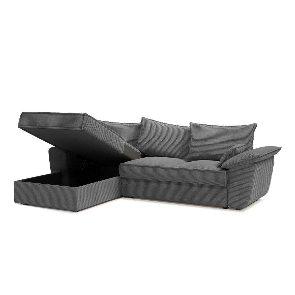 ECKSOFA LINKS Gerippter Samt Anthrazitgrau 257cm - Dunkelgrau/Anthrazit, Textil (168/257cm) - Sia Home