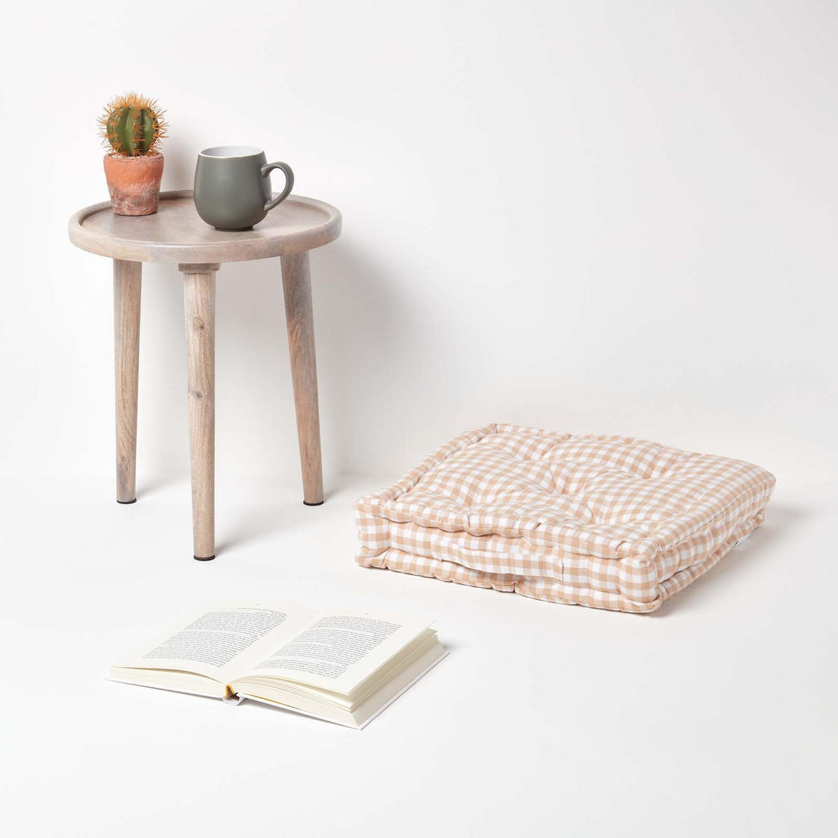 SITZKISSEN beige kariert 50/50/10 cm – Bodenkissen Vichy-Karo - Beige, Textil (50/50/10cm) - Homescapes