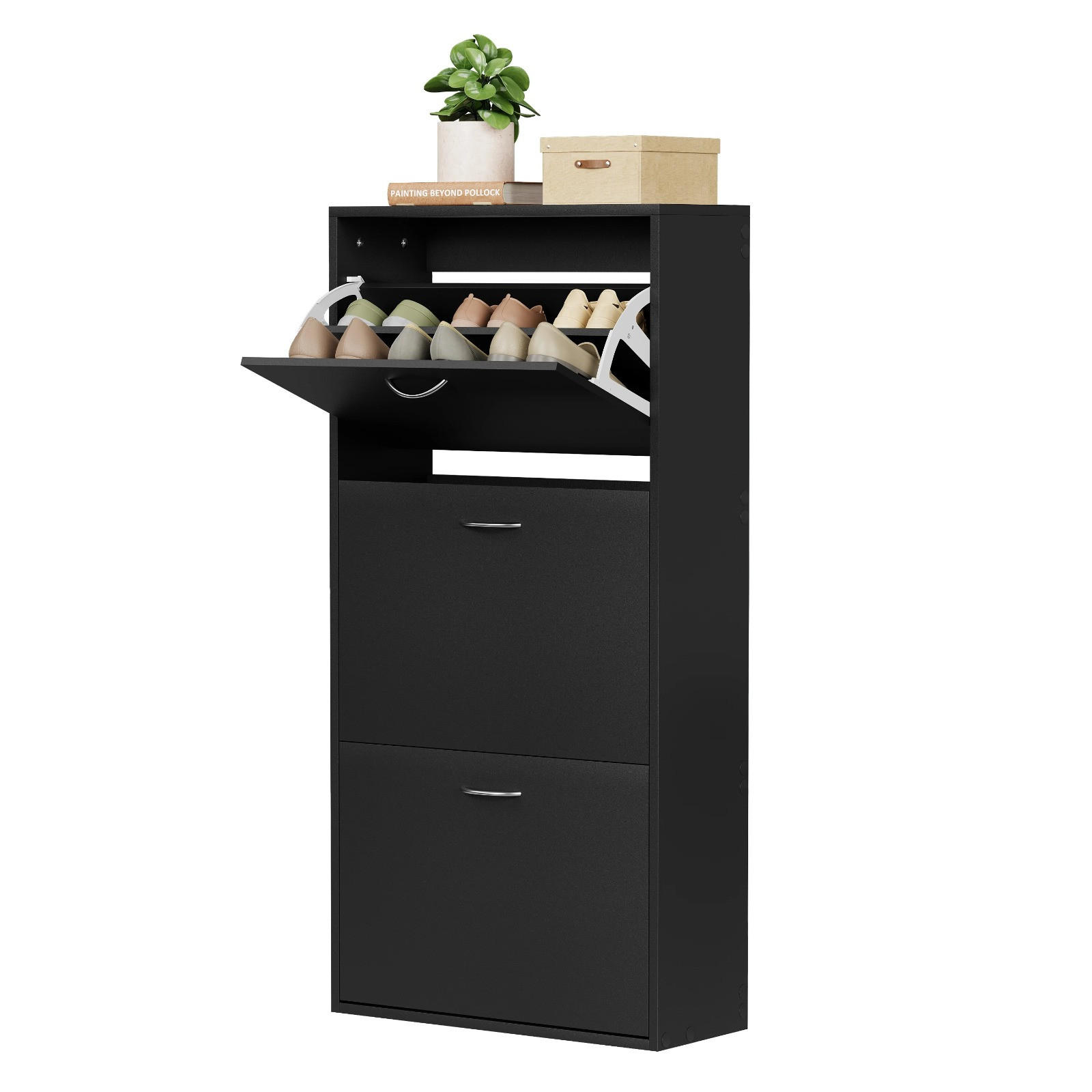 SCHUHKIPPER 3-stufiger, 118 x 58 x 23cm Schwarz - Schwarz, Holzwerkstoff (58/118/23cm) - Kaket