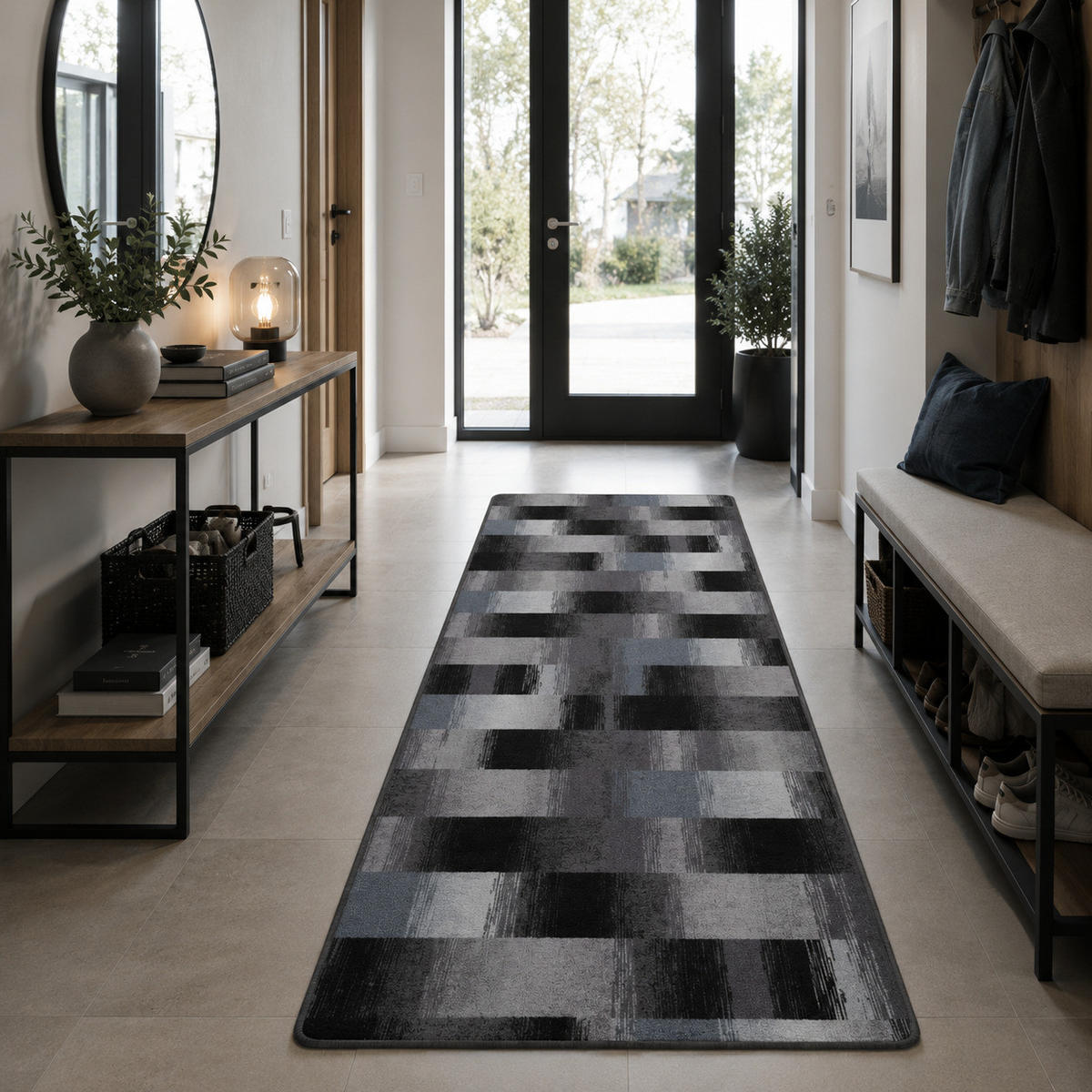 VELOURS LÄUFER TEPPICH MYSTIC KARO - Blau, Textil (100/300cm) - Snapstyle