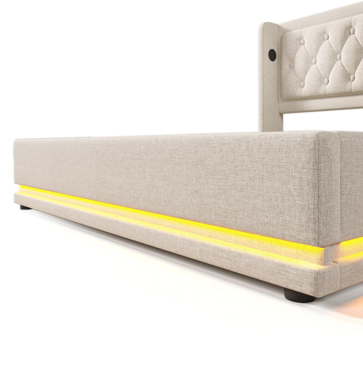 POLSTERBETT aus Baumwolle 140x200 cm in Beige mit LED, USB-C & Matratze - Beige, Textil (140/200cm) - Modfu