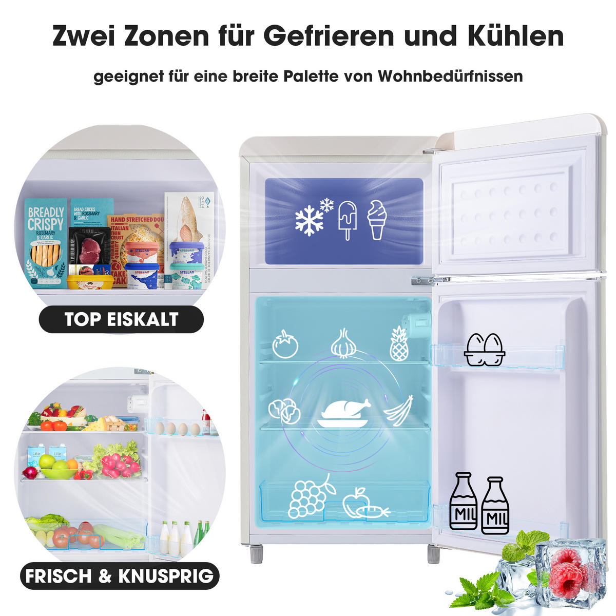 KÜHLSCHRANK 46/45/91 cm Weiß 72L mit LED-Licht - Weiß, Metall (45/91/46cm) - Oxeza