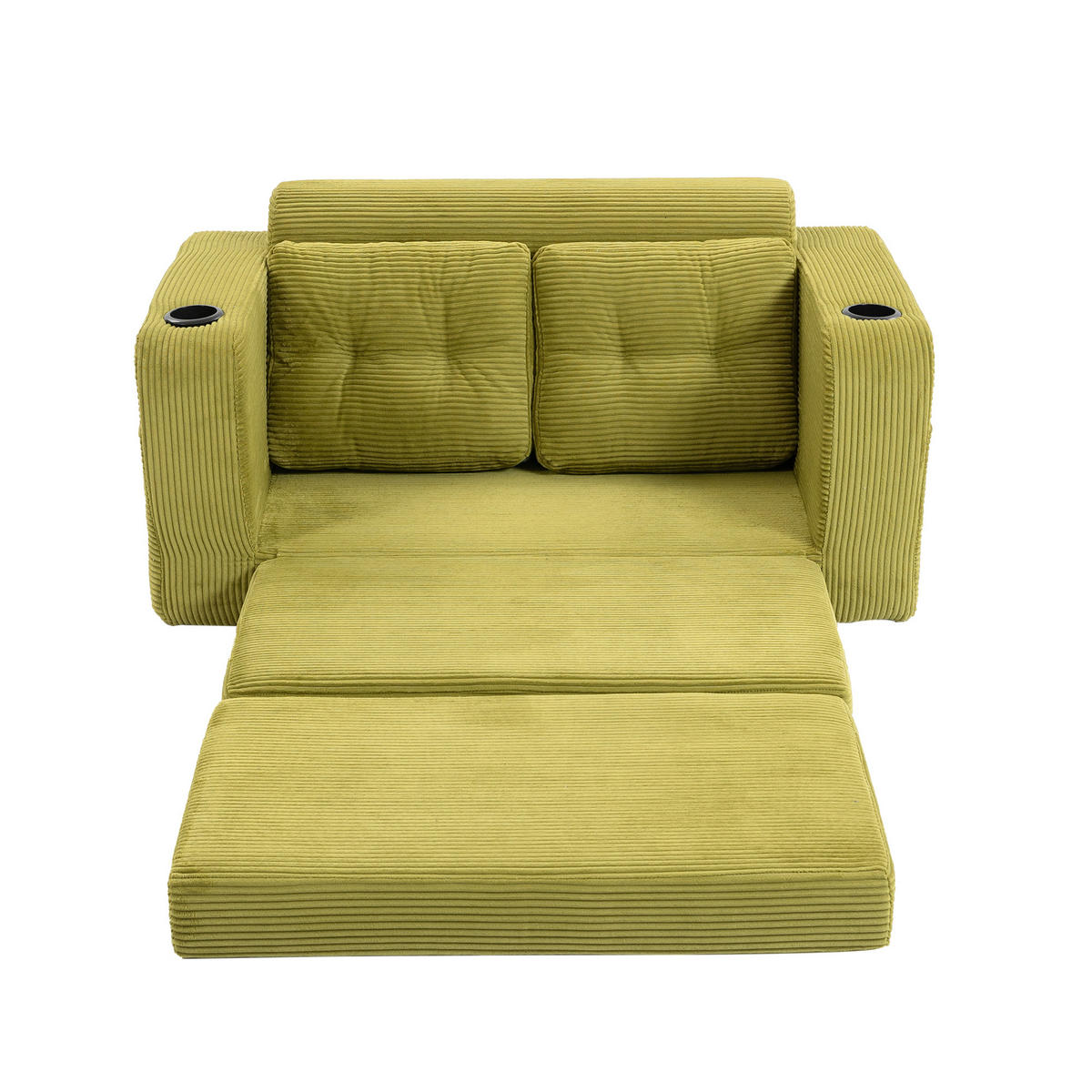 SCHLAFSOFA in Olive Cord mit Getränkehalter und Seitentaschen - Olivgrün, Textil (136/82.5/80cm) - Oxeza
