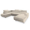 WOHNLANDSCHAFT SIENA L-S Creme Velours-Stoff mit Schlaffunktion - Creme, Holz (335/89/190cm) - MASSENO