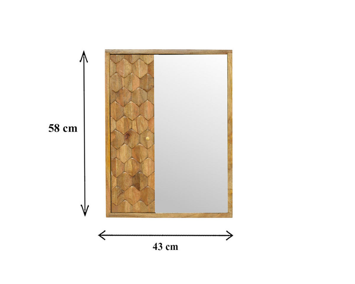 SPIEGELSCHRANK mit Ananas-Schnitzerei - Messingfarben/Braun, Holz/Metall (43/58/12cm) - Artisan Furniture