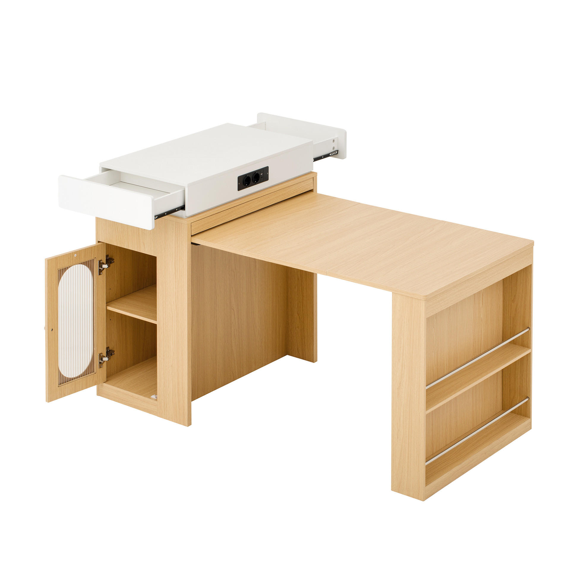 KÜCHENINSEL 83/96/46-146,5 cm Natur aus MDF und Glas mit ausziehbarer Tischplatte - Naturfarben, Holzwerkstoff (46/96/83cm) - OKMYHOME