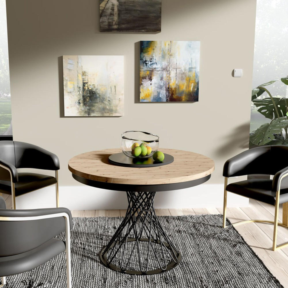 ESSTISCH Laura, Runder, mit Metallbeinen, eiche Artisan+Schwarz - Schwarz/Eiche Artisan, Holzwerkstoff/Metall (100/100/77cm) - Beautysofa