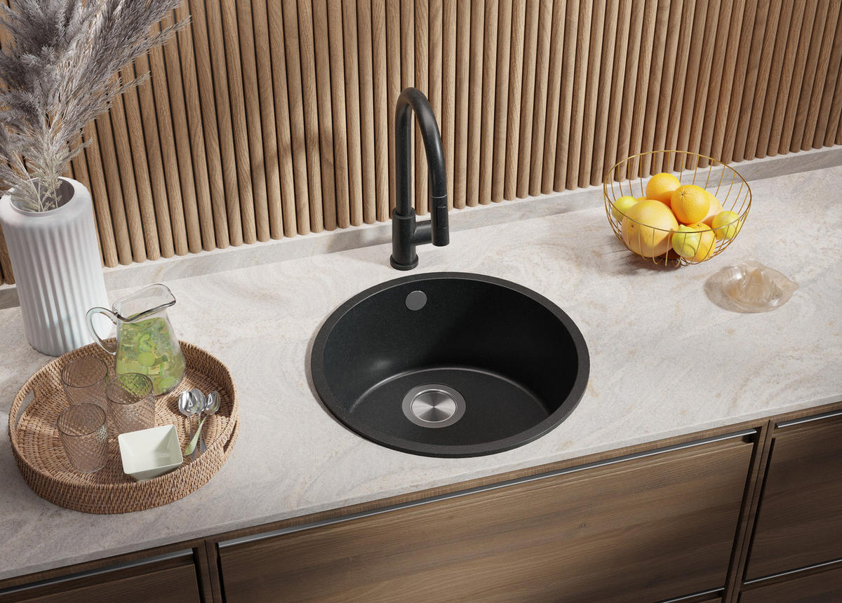 SPÜLBECKEN RUND Valletta Slim, 2-er set Anthrazit 46/46 cm 1 Becken + Ablauf-Set ab 50er Unterschrank - Chromfarben/Anthrazit, Kunststoff (46/20/46cm) - Primagran