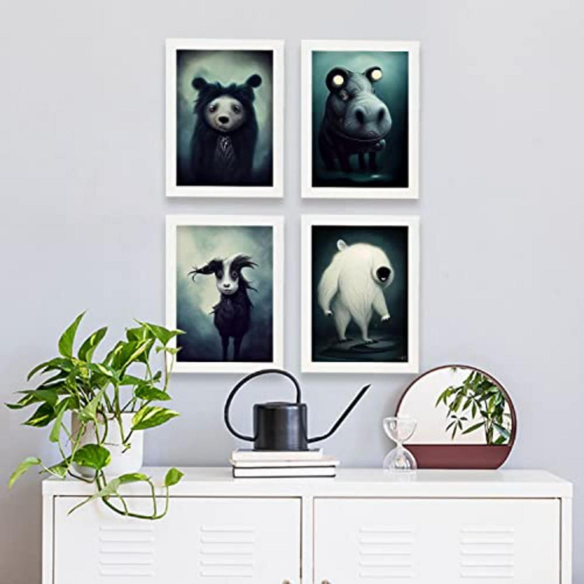 POSTER Set mit 4 Grässlich Tier im T Burton Goth Stil A4 Schwarzer Rahmen - Schwarz, Papier (29.7/3cm) - Nacnic