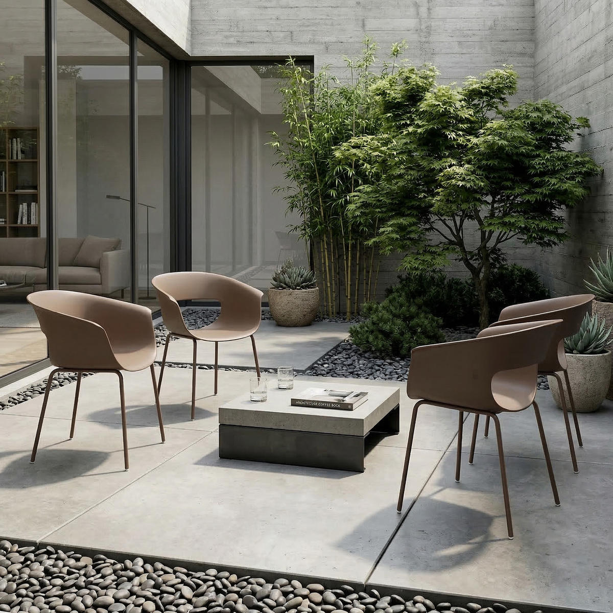 GARTENSTÜHLE 4er Set Metall Kunststoff Kaffee - Braun, Kunststoff/Metall (51/74/61cm) - Outsunny