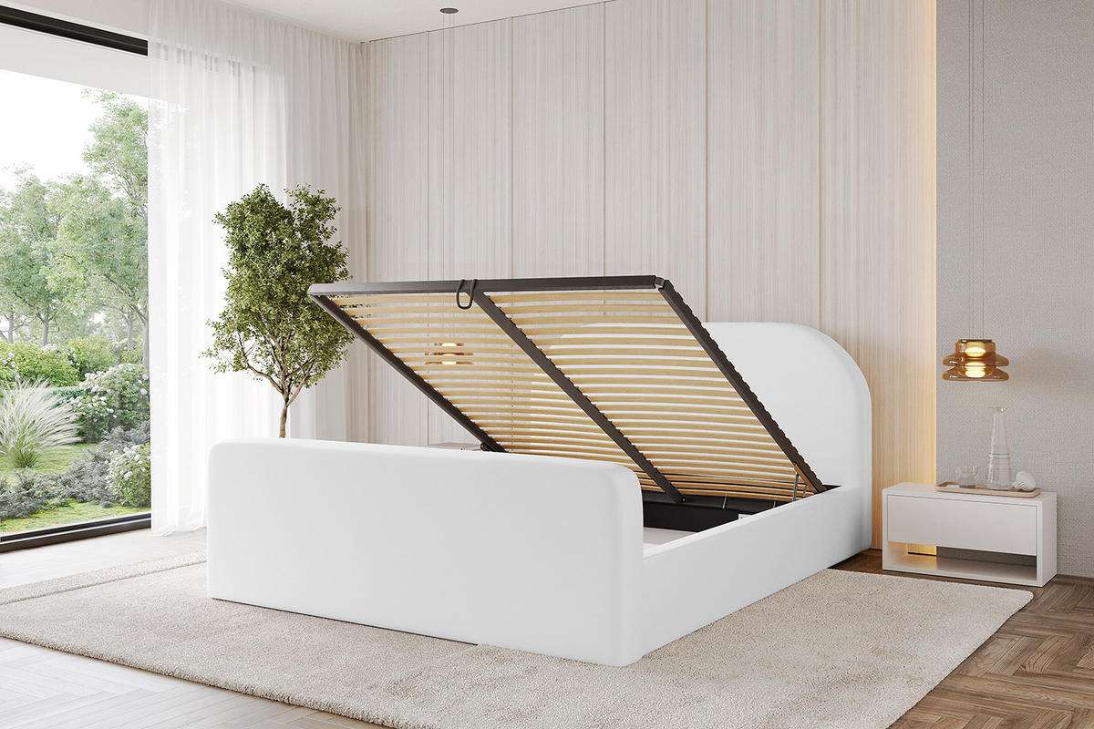 POLSTERBETT mit Bettkasten, Fußteil und Lattenrost, Boxbett mit Matratze H3/H4 - TIVON-Z 180x200 Weiß Kunstleder - Weiß Hochglanz, Holzwerkstoff/Textil (180/200cm) - ALTDECOR