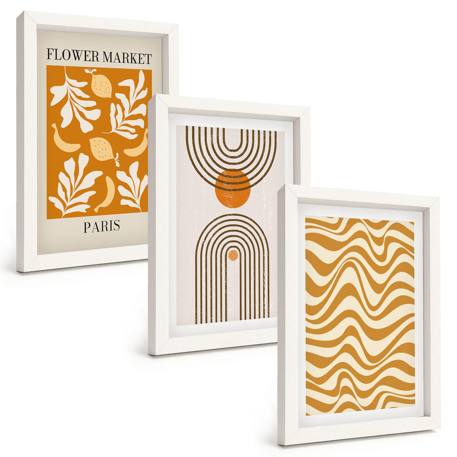 BILDER SET 3er Set - 20x30 cm Weißer Rahmen - Poster mit geometrischen Pflanzenmustern - Weiß, Kunststoff (20/30cm) - TULUP