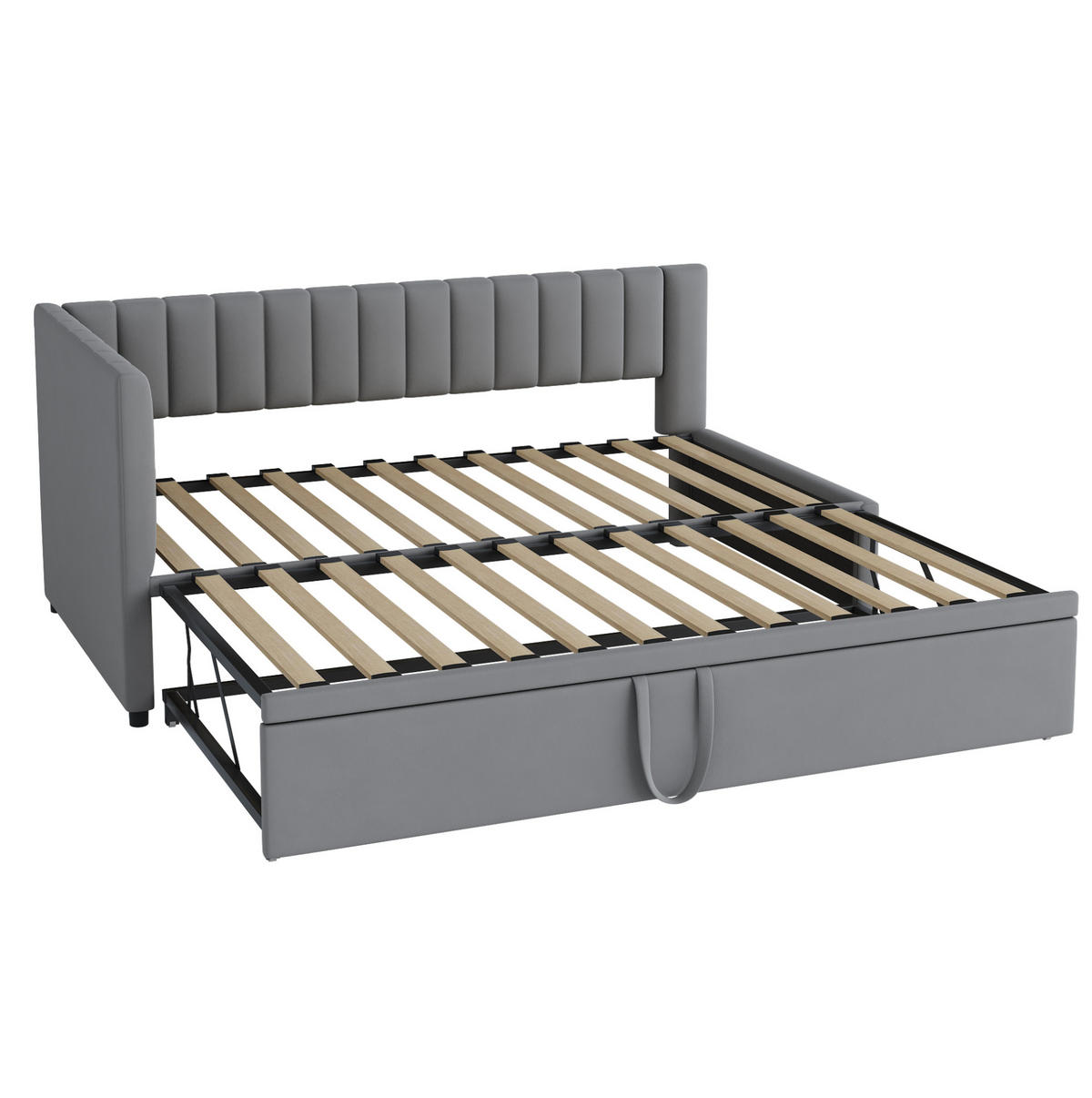 SCHLAFSOFA 90/200 cm mit Ausziehbett, L-Form und Rückenlehne aus Samt, Grau - Grau, Textil (97.5/75/208cm) - Redom