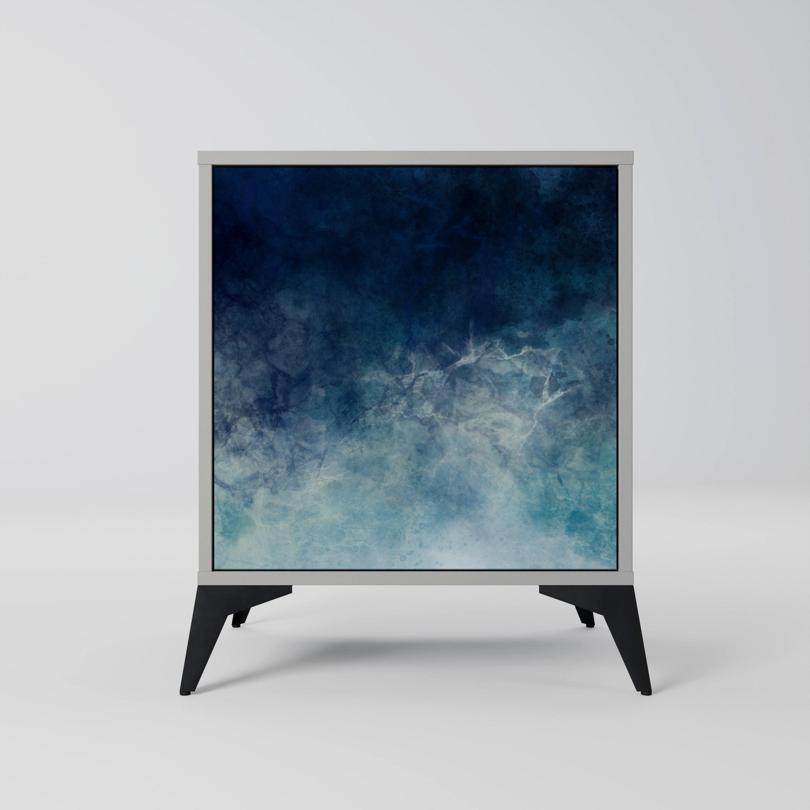 SIDEBOARD CELESTIAL FALL, Grau, 57,5x42x70,5 cm, Schwarze Metall-Sternfüße - Multicolor/Schwarz, Holzwerkstoff/Metall (57.5/70.5/42cm) - SpaceRebels