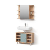 BADMÖBEL-SET Fucino Grün 2 Teile, Unterschrank 80 cm - Eiche Wotan/Grün, Holzwerkstoff (60/54/32cm) - Livinity®