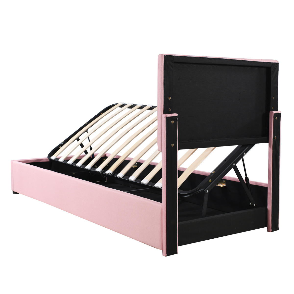 POLSTERBETT 90/200 cm rosa hydraulisches Stauraumbett mit verstellbarem Kopfteil - Pink, Textil (90/200cm) - OKWISH