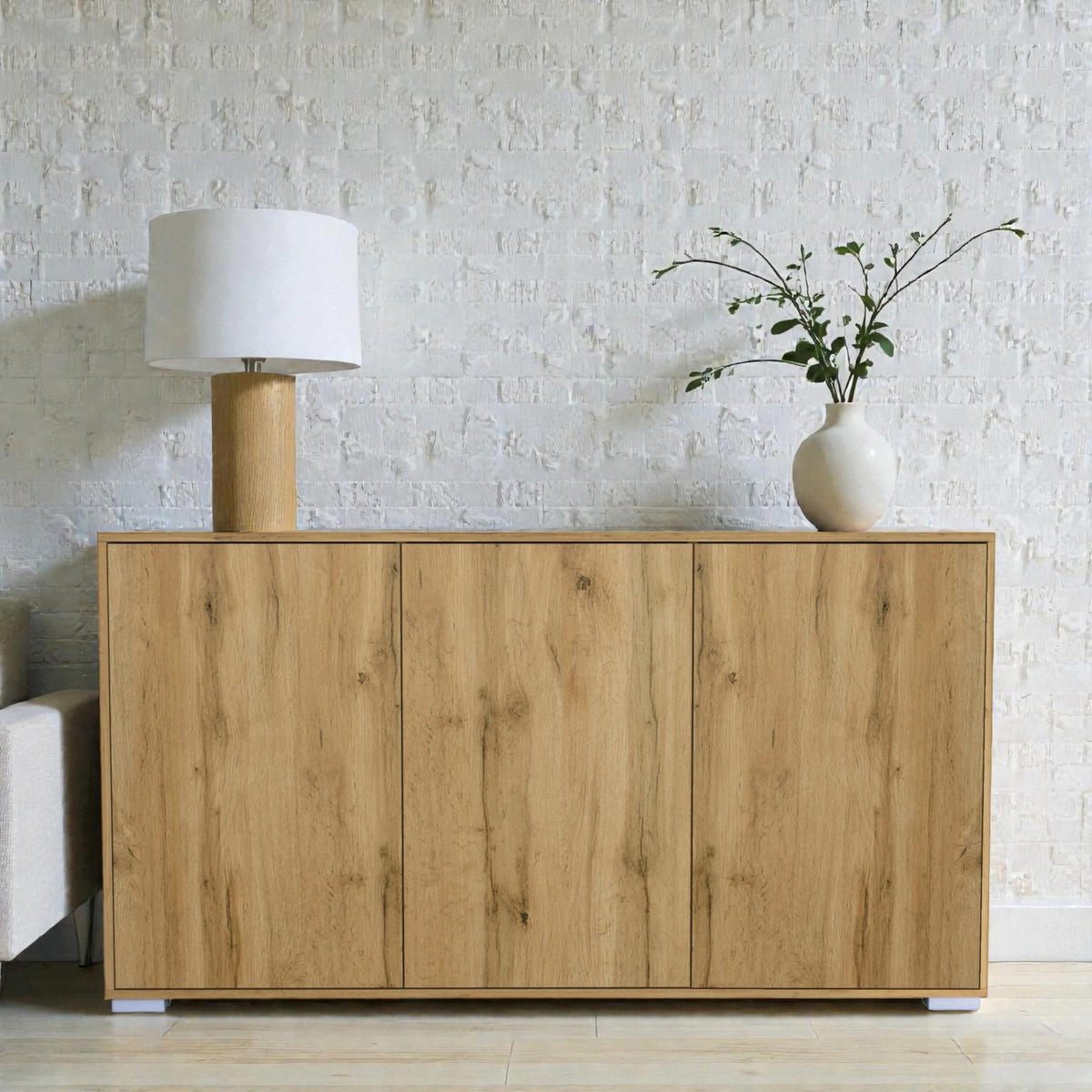 SIDEBOARD Elena, Kommode mit Push-to-Open, Made in Germany, Moderner Schrank, Eiche Evoke (152,5 x 83 x 37 cm) - Eiche Wotan, Holzwerkstoff (152.5/83/37cm) - InnoFurn