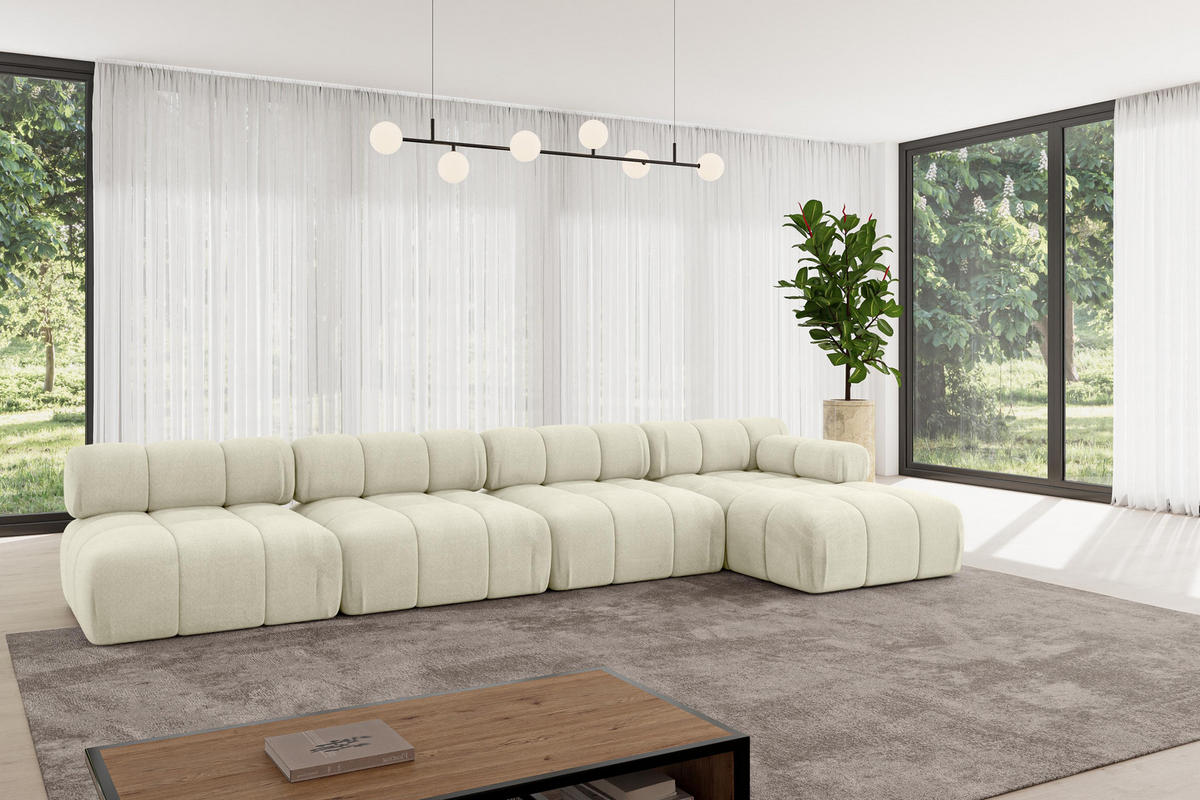 ECKSOFA modulares Sofa Razon-L3 - 380x160x70 cm Beige Velours - Beige, Holzwerkstoff/Textil (380/160cm) - ALTDECOR