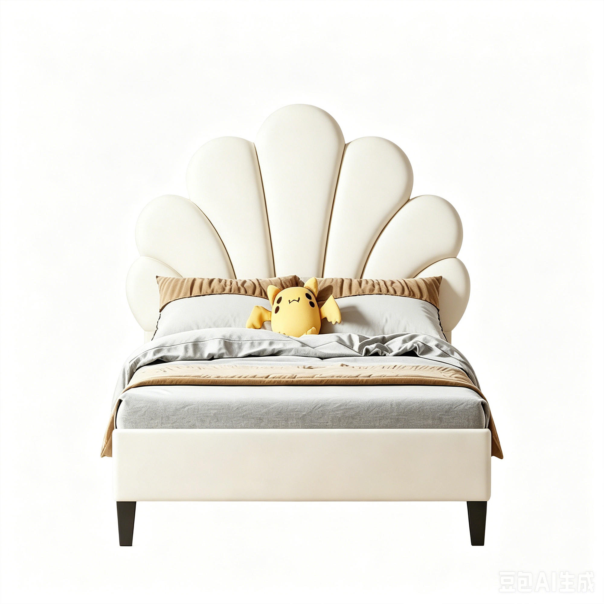POLSTERBETT 90x200, einzelbett, Bettgestell 90 x 200 mit Muschelförmiges Kopfteil, Lattenrost, Samt, beige - Beige, Textil (90/200cm) - GENKI LIVING