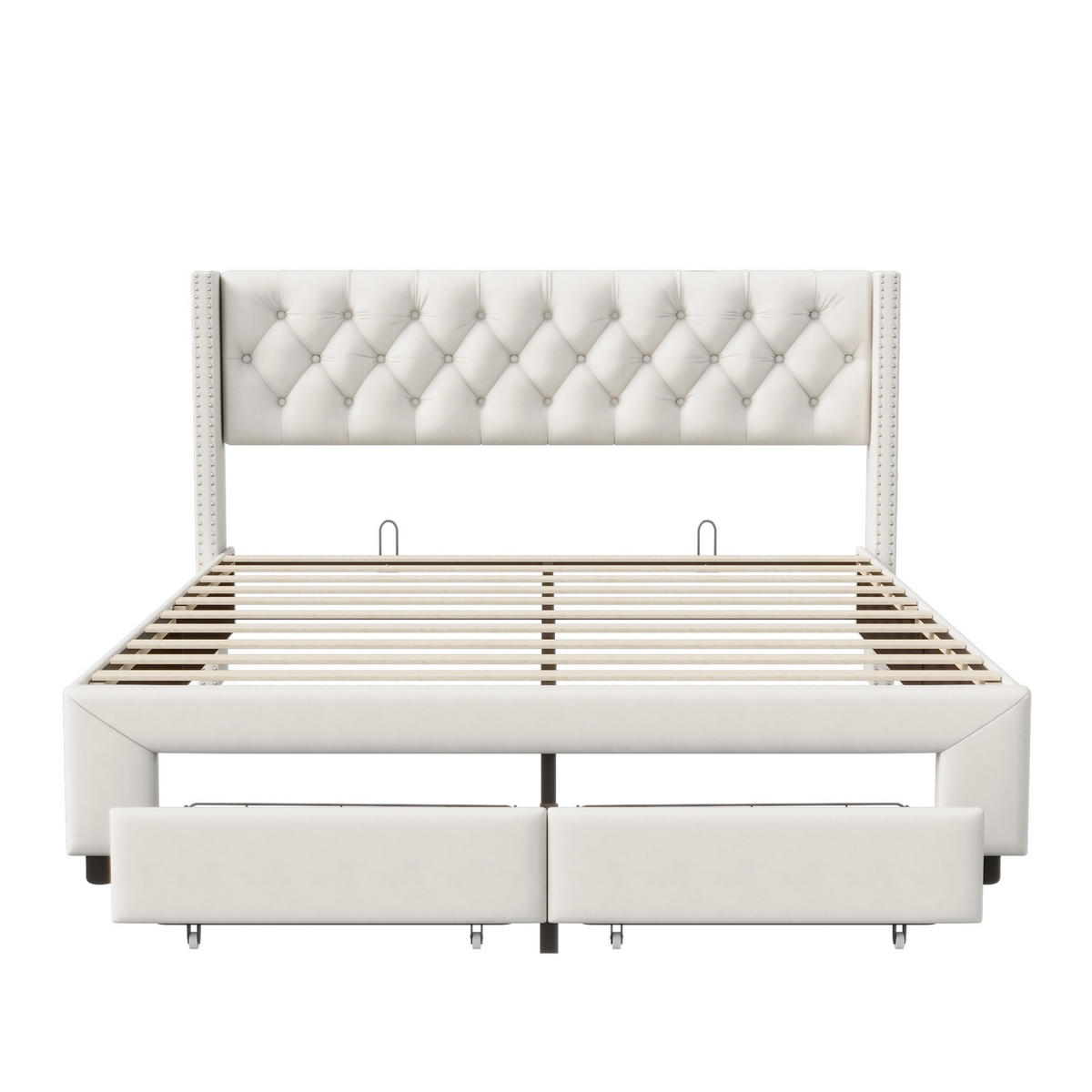 STAURAUMBETT 180/200 cm, mit 2 Schubladen, LED-Beleuchtung, USB, Beige - Beige, Holzwerkstoff (180/200cm) - Brevoria